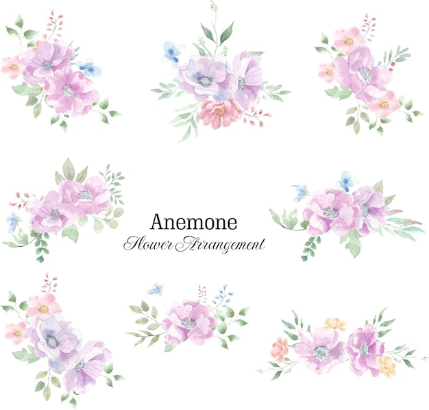 Romantisch zacht paars anemoon aquarel bloemstuk