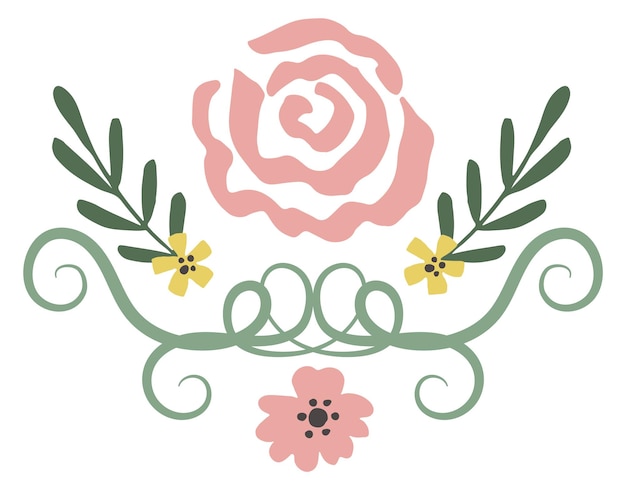 Vector romantische bloemendecoratie met roze roos en groene ranken