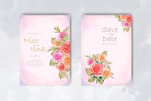 Romantische bruiloft uitnodigingskaart met prachtige rozen aquarel