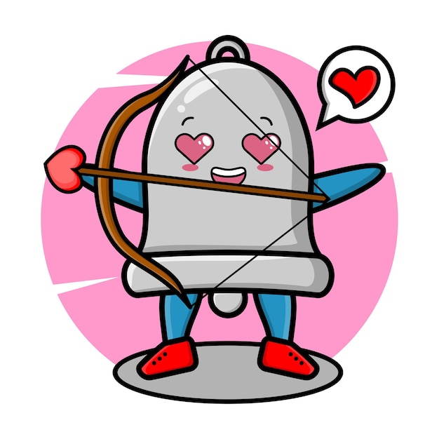 Romantische cupidobel-mascotte met liefdespijl en schattig stijlontwerp voor t-shirtsticker-logo-elementen