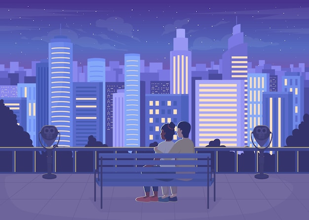 Vector romantische date night op dak egale kleur vectorillustratie