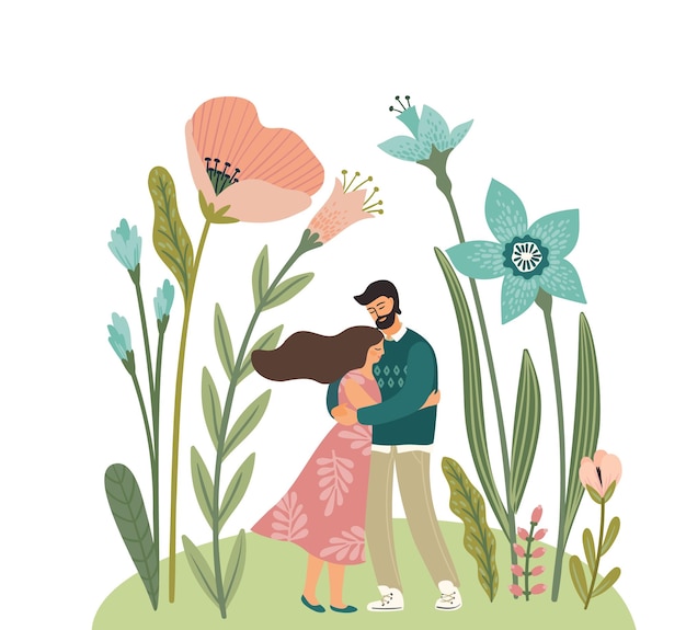 Romantische illustratie met man en vrouw liefde liefdesverhaal relatie vector design concept voor valentijnsdag en andere