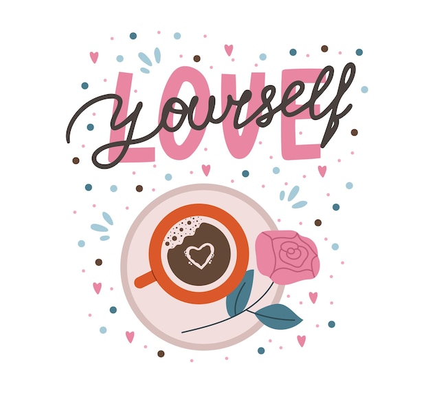 Romantische letters met koffie en roos