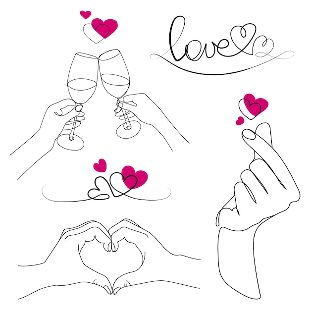 Romantische ontwerpelementen instellen voor voor St. Valentijn decoratie met handgebaren, Love Signs Vector