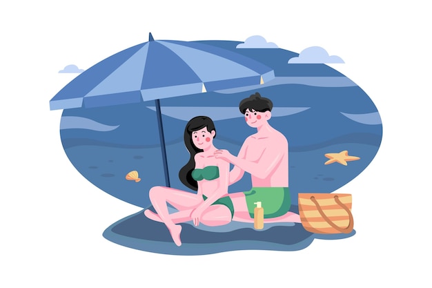 Romantische picknick op het strand Illustratie concept