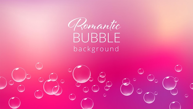 Romantische roze achtergrond met bruisende bubbels valentijn kaartsjabloon realistische vectorillustratie