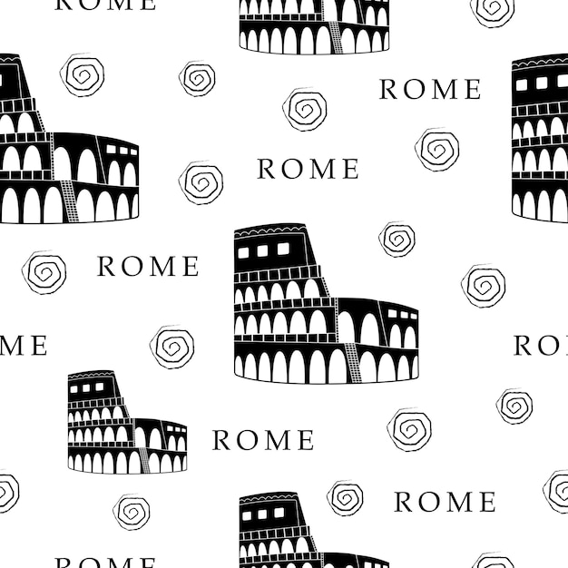 Rome, black and white seamless pattern