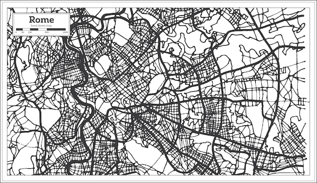 Rome Italië stadsplattegrond in zwart-witte kleur. Vectorillustratie. Overzicht kaart.