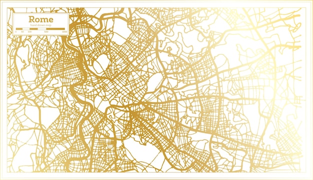 Rome Italy City Map in Retro Style in Golden Color Outline Map