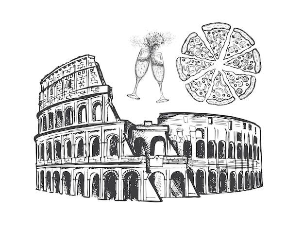 Vettore roma italia schizzo del colosseo illustrazione disegnata a mano