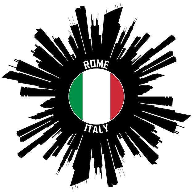Rome Skyline Silhouet Italië Vlag Reizen Souvenir Sticker Vector Illustratie