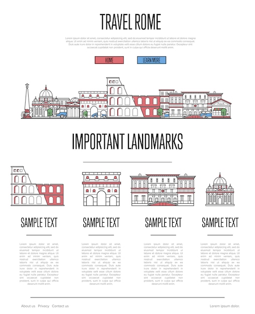 直線的なスタイルのローマ旅行ウェブサイト