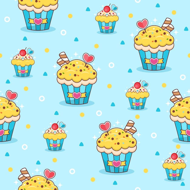 Romige cupcake cartoon vector patroon achtergrond