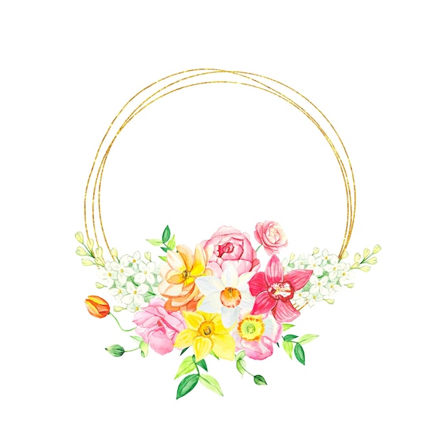 Rond bloemenframe met lila en zomerbloemen