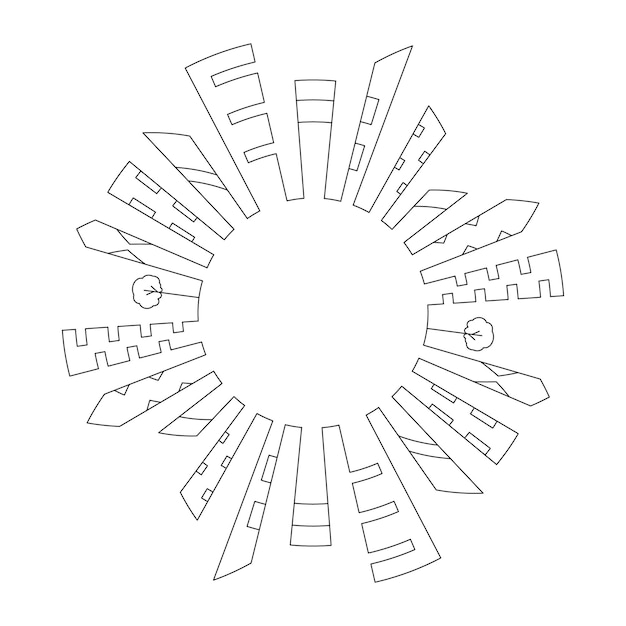 Rond frame met een tekening van een stadslandschap gemaakt in de stijl van lijntekeningen Element voor het maken van een logo of embleem Bewerkbare lijn