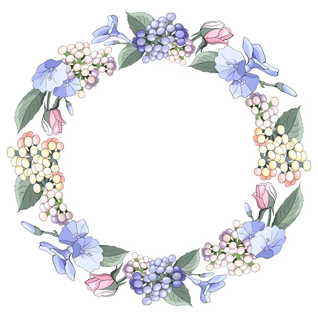 Rond frame met roze bloemen blaadjes lavendel