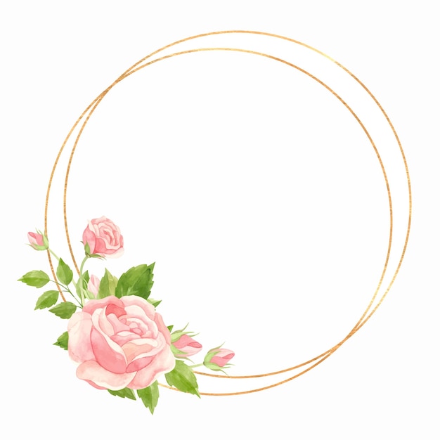 Rond frame met roze rozen en gouden geometrische frame Floral