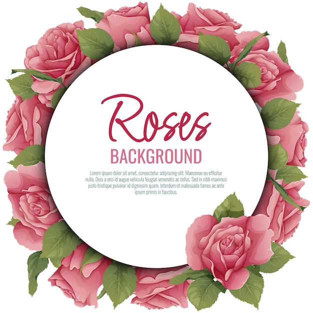 Rond frame met rozen Vignet met roze bloemen en groene bladeren Achtergrond ansichtkaart met botanische elementen Vector illustratie