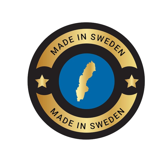 Rond label gemaakt in Zweden Modern made in Sweden logo