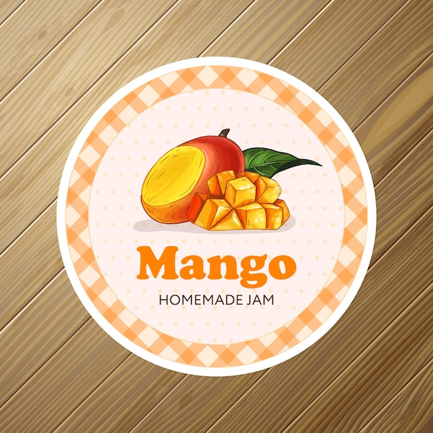 Rond label- of stickerontwerp met mangoillustratie