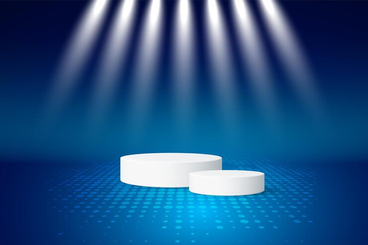 Rond podium met schijnwerperverlichting, podiumachtergrond met verlichting