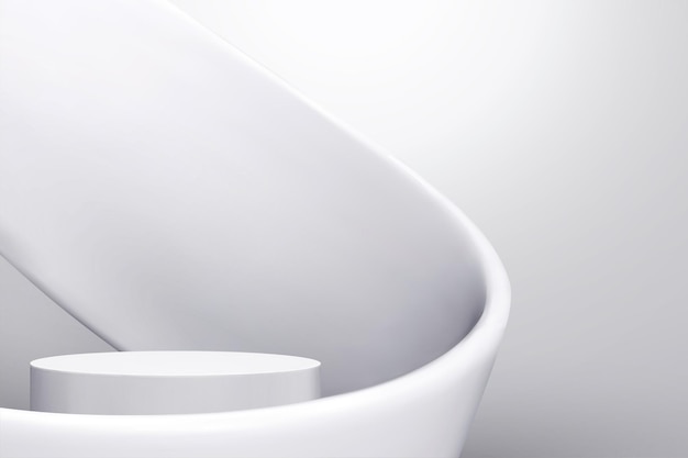Rond podium met swirl flow element op witte studio achtergrond 3d illustratie product display podium