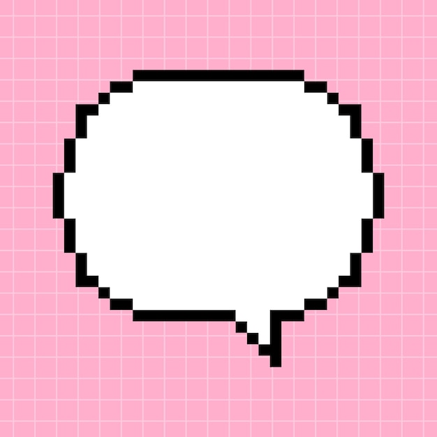 Rond schattig horizontaal kader in de vorm van een pixelated dialoogvenster op een roze geruite