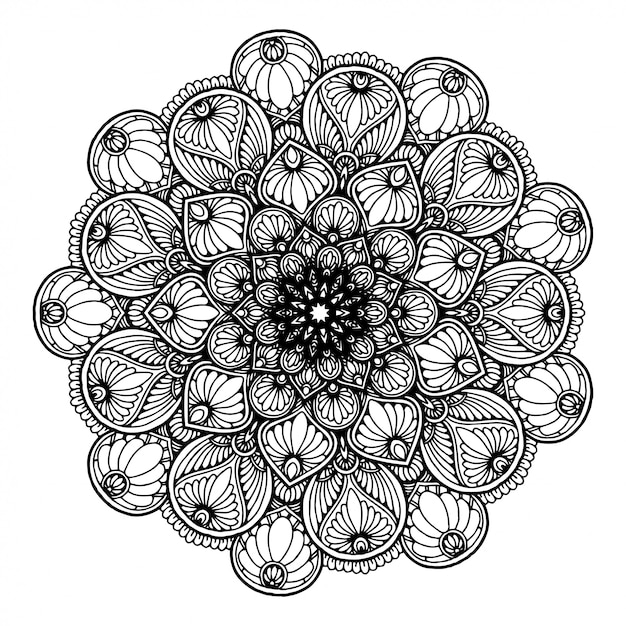 Ronde bloemenmandala voor tatoeage, henna. Vintage decoratieve elementen.