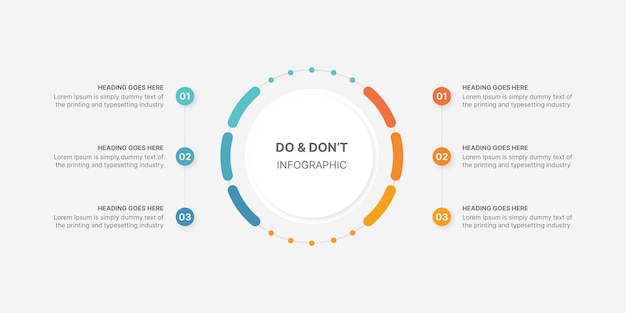 Ronde cirkel wel en niet, voors en tegens, vs, vergelijking infographic ontwerpsjabloon