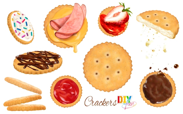 Vector ronde crackers met toppings illustratie