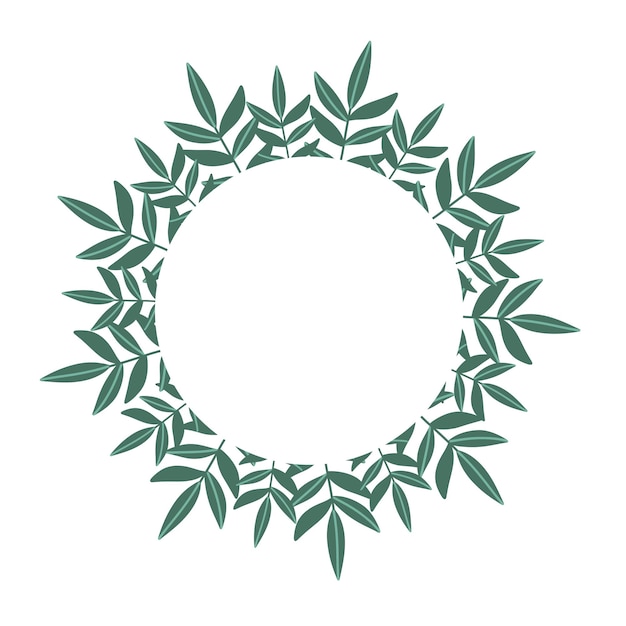Ronde framekrans van tropische bladeren met scherpe contouren in groen geïsoleerd op witte achtergrond