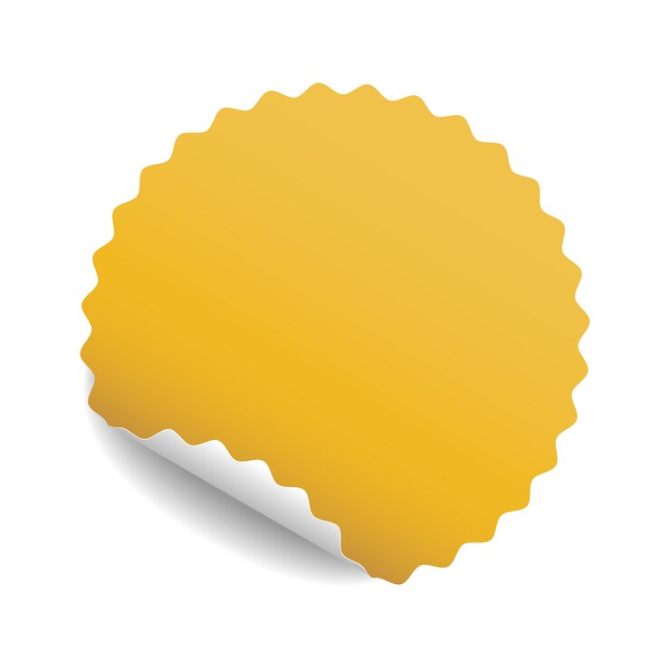 Vector ronde gele sticker met gekrulde hoek en schaduw.