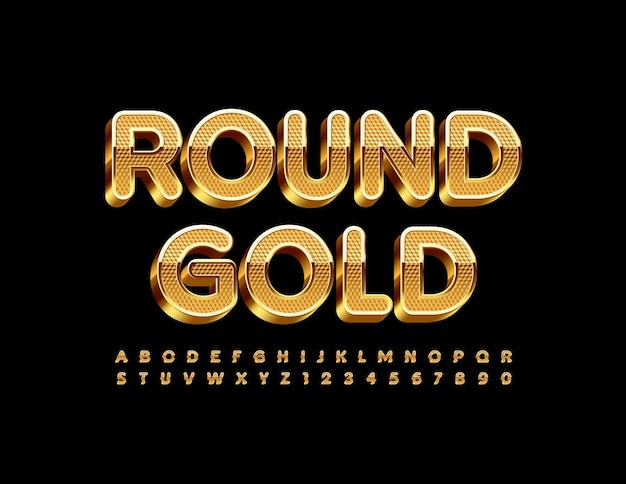 Ronde gouden alfabet set getextureerde premium lettertype 3d luxe letters en cijfers