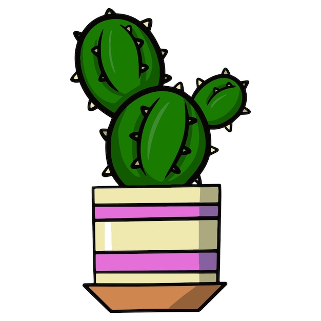 Ronde groene stekelige cactus in gestreepte pot vectorillustratie