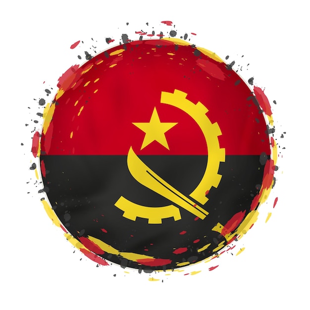 Ronde grungevlag van Angola met plonsen in vlagkleur Vectorillustratie