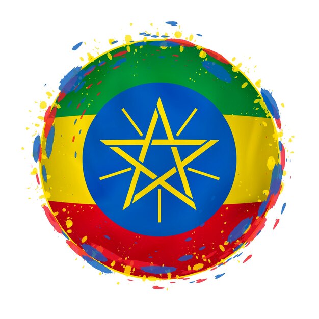 Ronde grungevlag van Ethiopië met spatten in vlagkleur Vectorillustratie