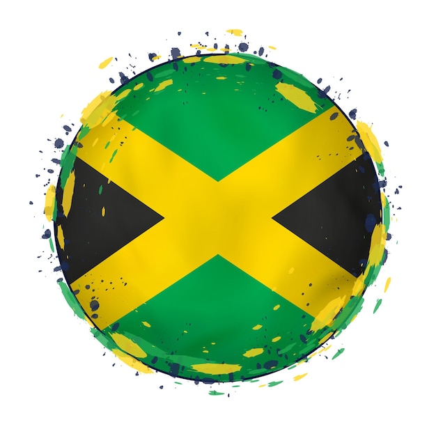 Ronde grungevlag van Jamaica met spatten in vlagkleur. Vector illustratie.