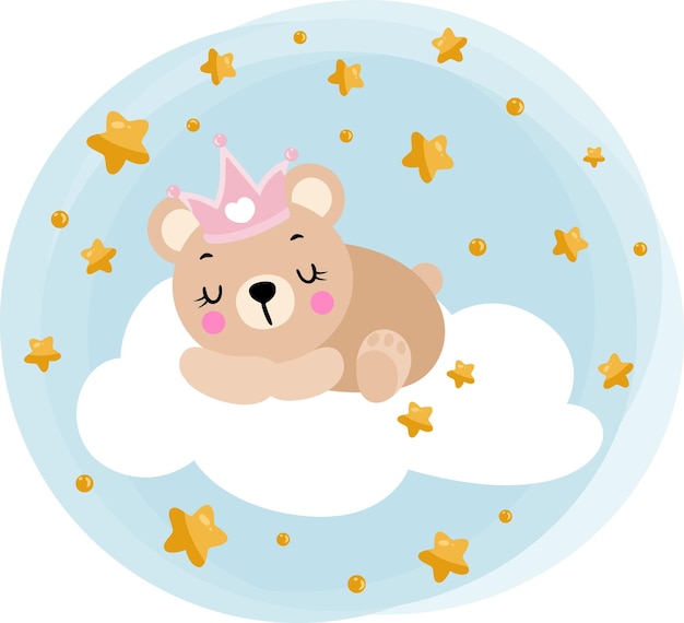 Ronde illustratie zoete dromen met prinses teddybeer prins die op wolken slaapt