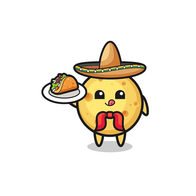 Vector ronde kaas mexicaanse chef-kok mascotte met een taco