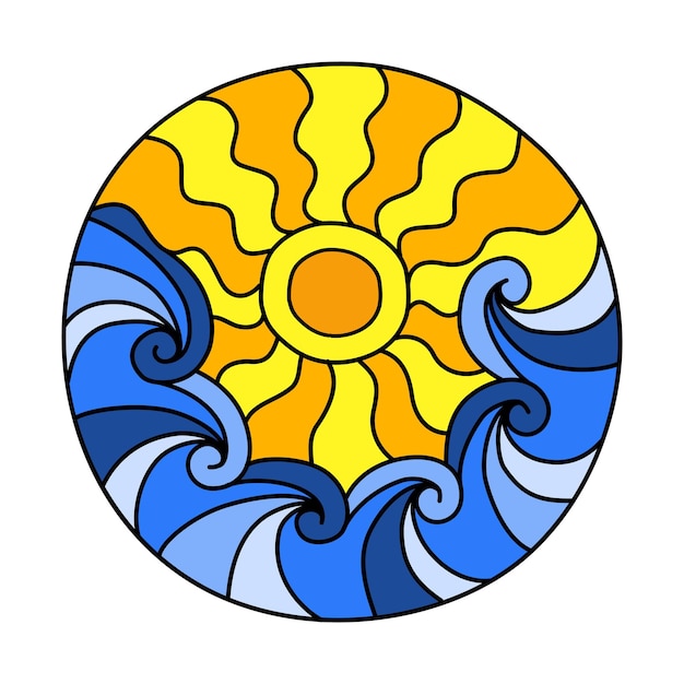 Ronde kleurplaat gevuld met hand getrokken doodle motieven in een cirkel, geïsoleerd op een witte achtergrond. vector illustratie