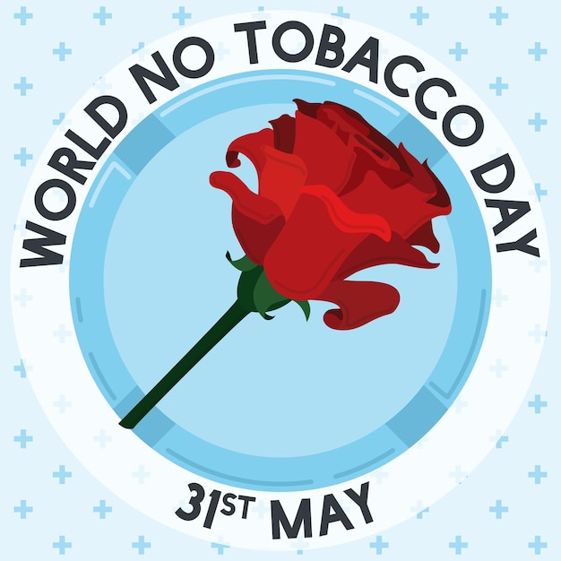 Ronde knop als asbak met rode roos voor No Tobacco Day