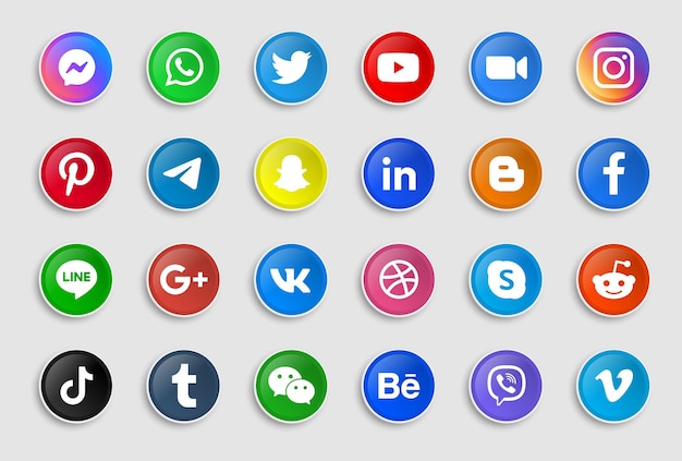 Vector ronde pictogrammen voor sociale media in moderne stickers of logo's van netwerkplatforms