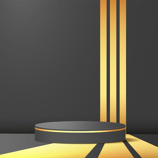 Vector ronde podium met gouden lijnen op een zwarte achtergrond