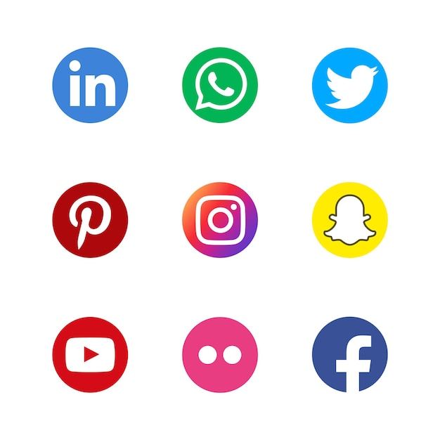 Ronde sociale media iconen of sociale netwerk logo's platte vector icon set collectie voor apps