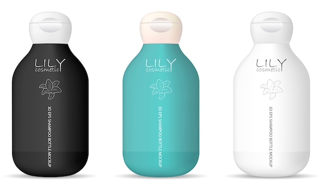 Ronde verpakking van cosmetische flessen voor shampoo, gel, zeep en andere vloeibare producten. ontwerp van verpakking.