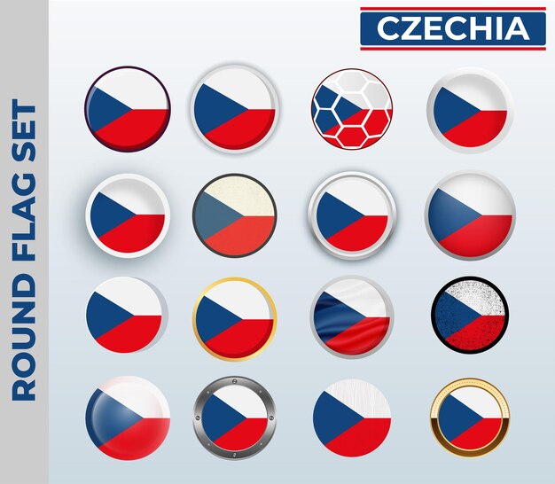 Ronde vlag van Tsjechië Set met 16 verschillende stijlen