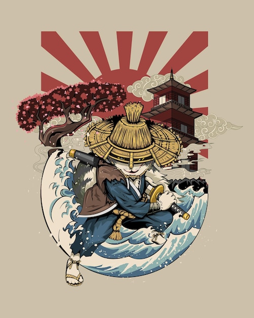 Ronin cat o ronin neko illustrazione vettoriale