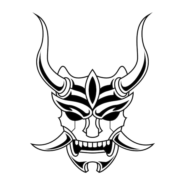 Ronin hanya mask face samurai black and white warrior logo helmet illustrazione vettoriale vintage