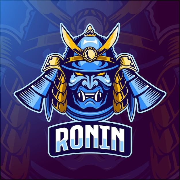 Modello di logo della mascotte del gioco di esport del giocatore di ronin pro vettore premium