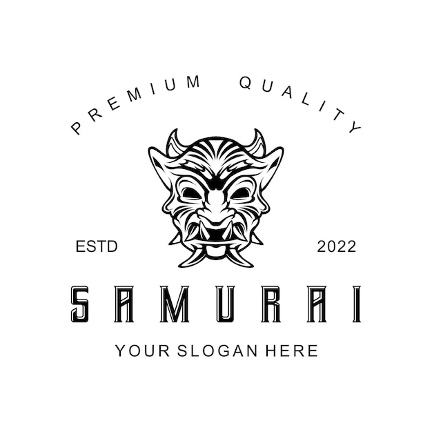 Ronin samurai mask logo casco in stile vintage in bianco e nero illustrazione vettoriale